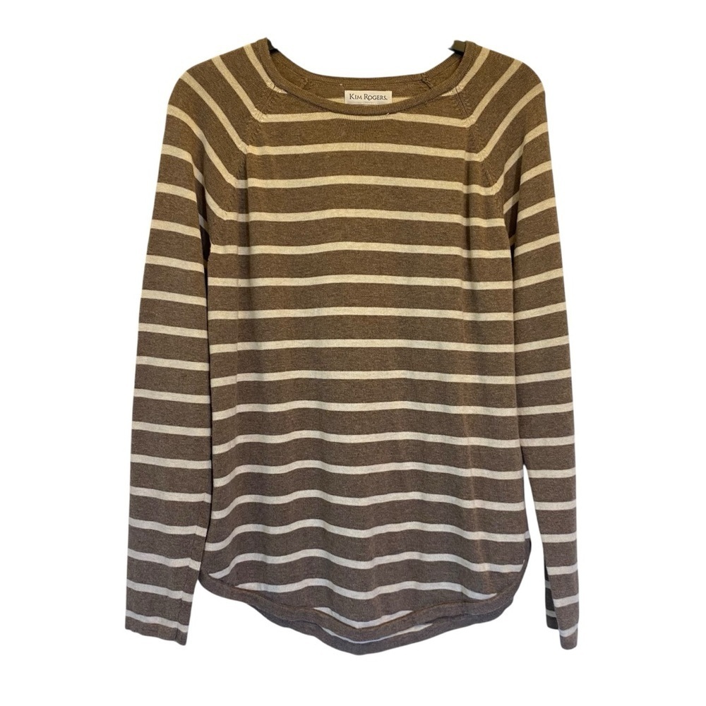KIM ROGERS Women's size M Brown and Cream Striped long sleeve pull on sweater